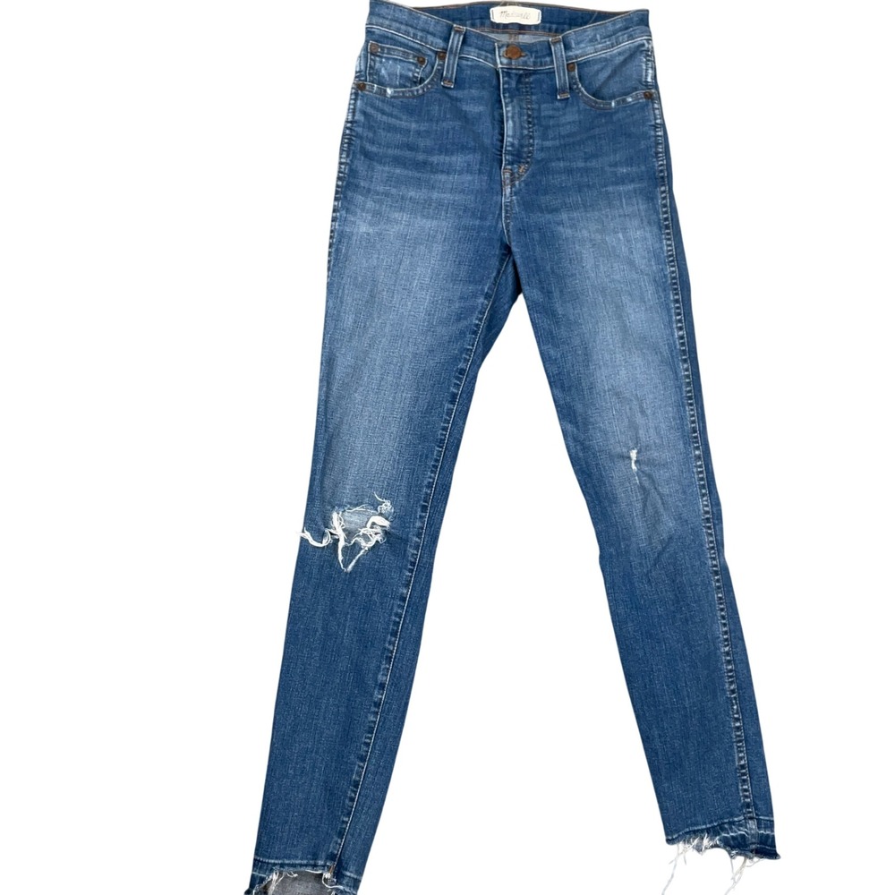 Madewell Jeans Women 25 Blue‎ 10" High Rise Skinny Distressed Ripped Denim